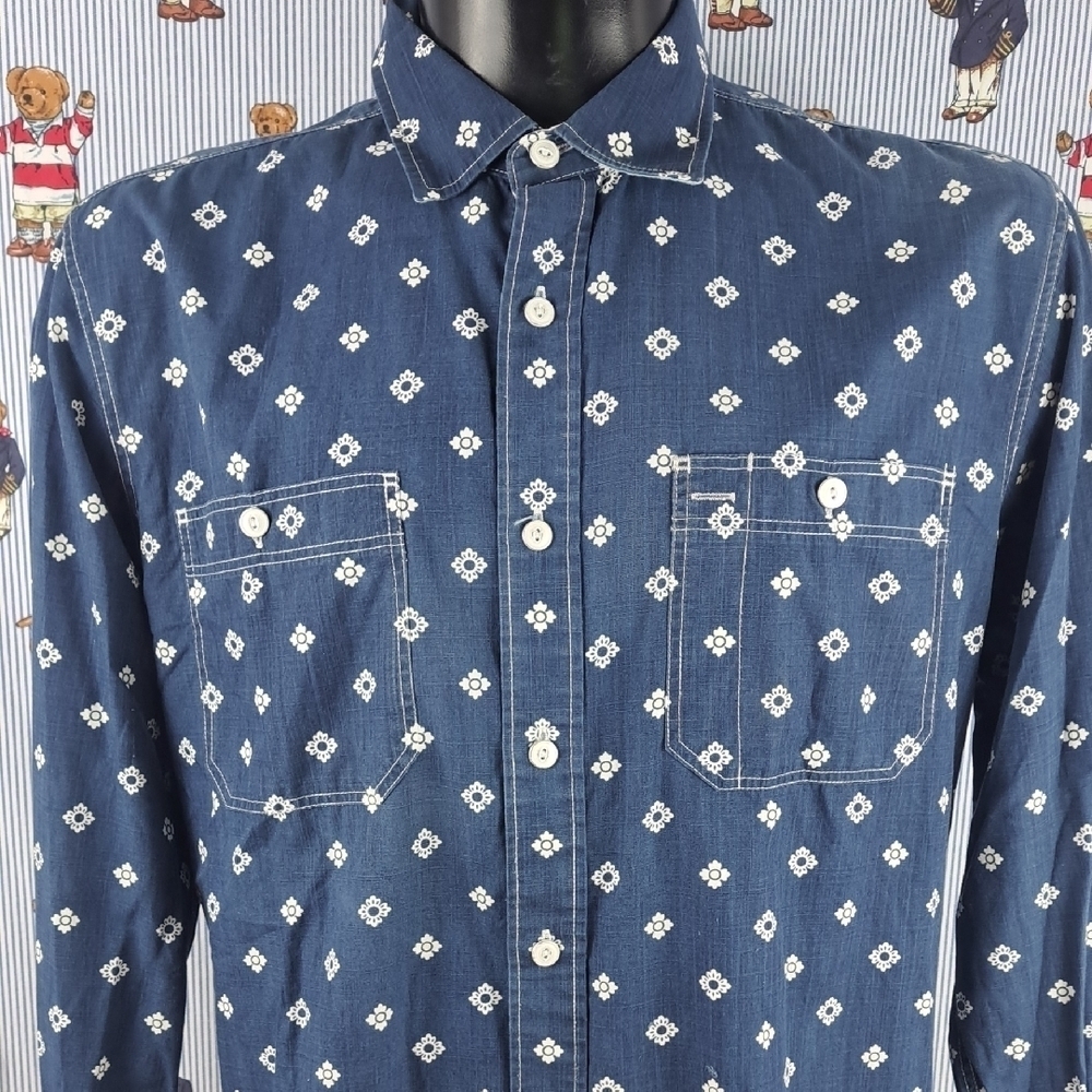 Tommy Hilfiger dark blue & white stitching slim fit LG casual button-up shirt - Picture 1 of 6